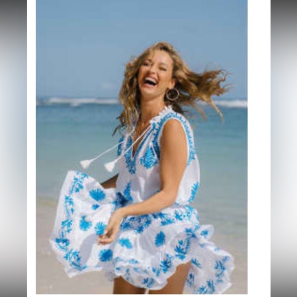 Pranella Celon Blue & White Summer Beach Dress size Large - Picture 3 of 16